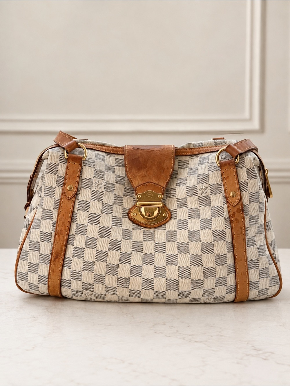 Louis Vuitton Stresa Damier Azur Canvas Shoulder Bag with Tan Leather Trim - Picture 1 of 5